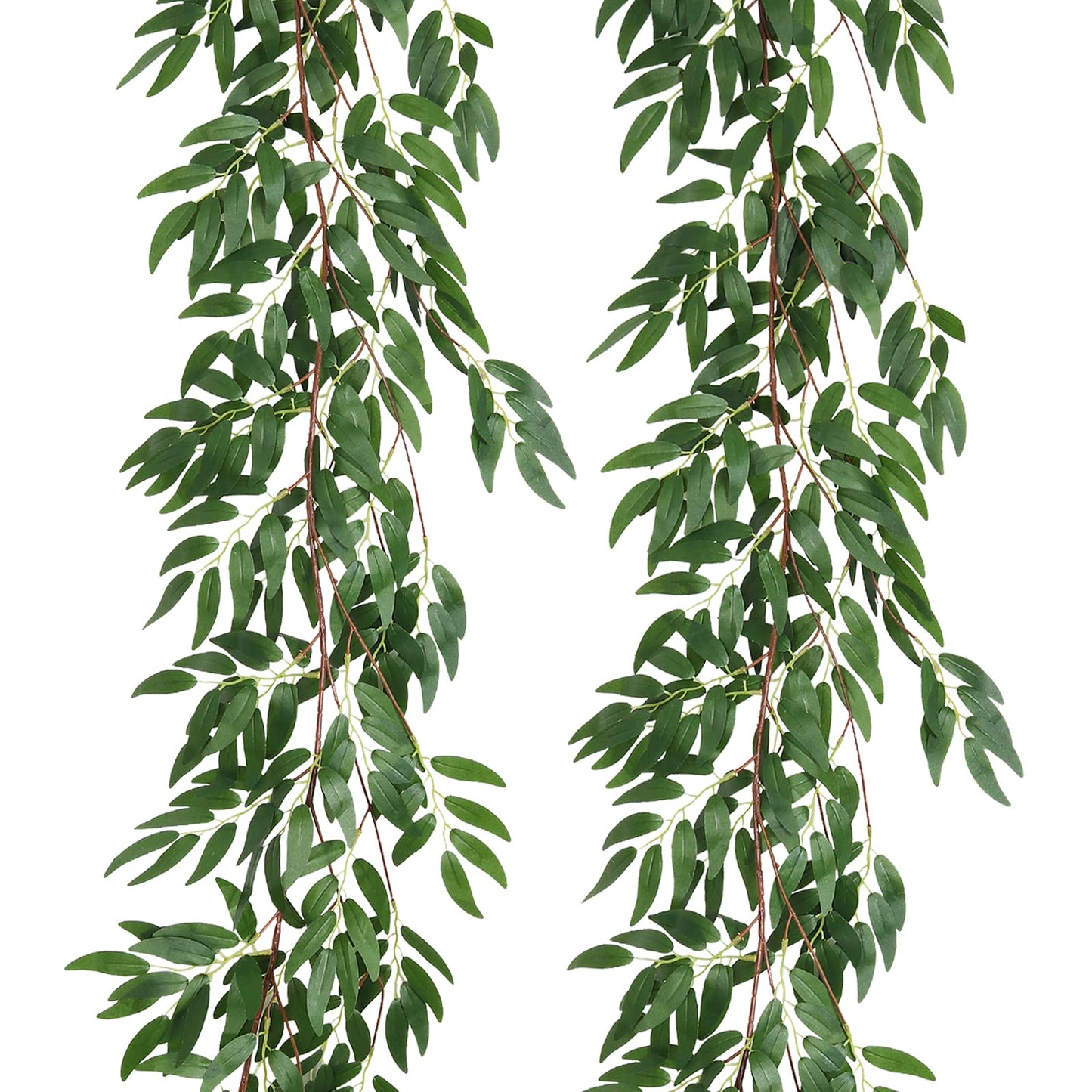 RECUTMS Artificial Willow Leaves Vine Twigs 2Pcs 5.7Ft Fake Hanging Ivy Plants Silk Green Leaf Rattan Garland Greenery Decor for Indoor Outdoor Home Wedding Arch Jungle Beach Birthday Party Garden