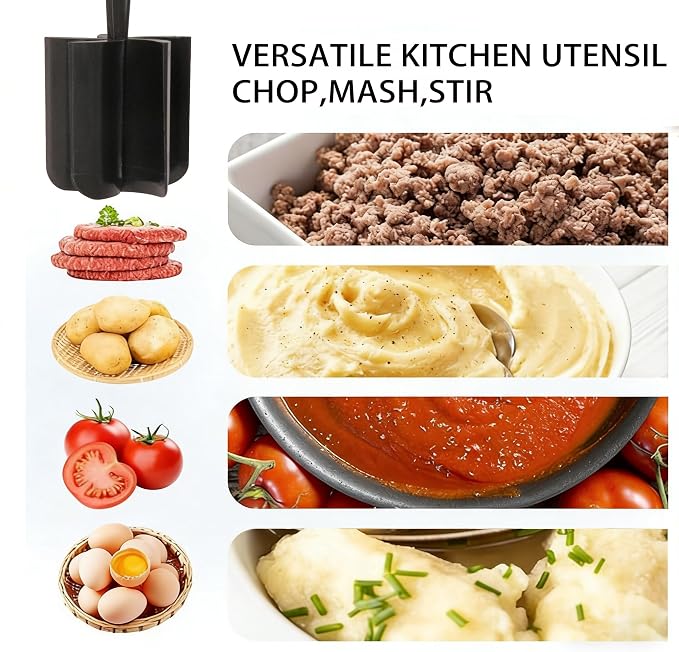 Meat Chopper, 5-Blade Curved Potato Masher & Hamburger Meat Smasher, Ground Beef Chopper, Premium Heat-Resistant Masher for Beef, Chicken and More