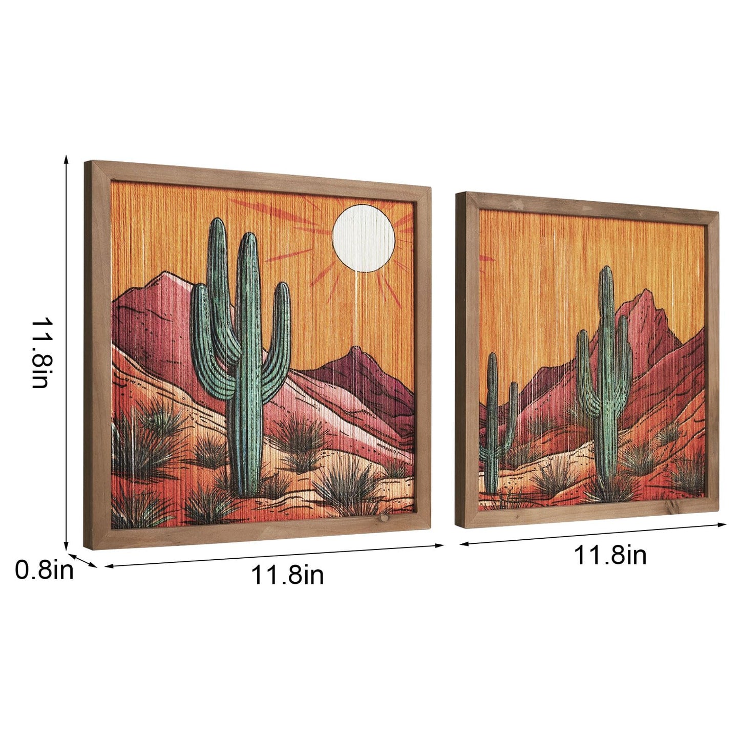 flangairy Desert Wall Art, 2 Pcs Wooden Arizona Western Cactus Landscape, Southwestern Living Dining Room Bedroom Home Decor, Tassel String Artwork