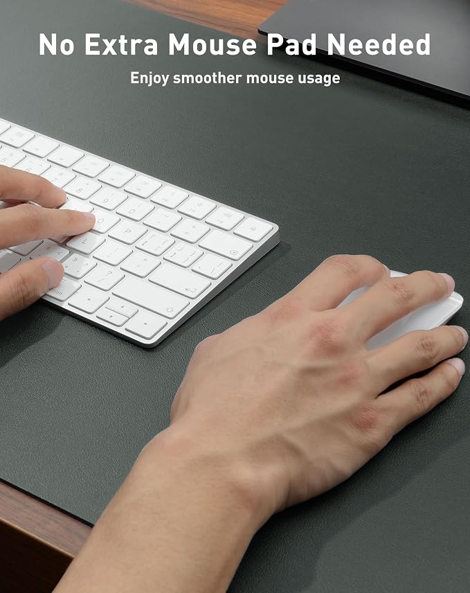 Aothia Faux Leather Desk Mat - Large Mouse Pad, Non-Slip PU Leather Blotter, Waterproof Writing Surface for Office and Home (Jungle Green, 42" x 17")