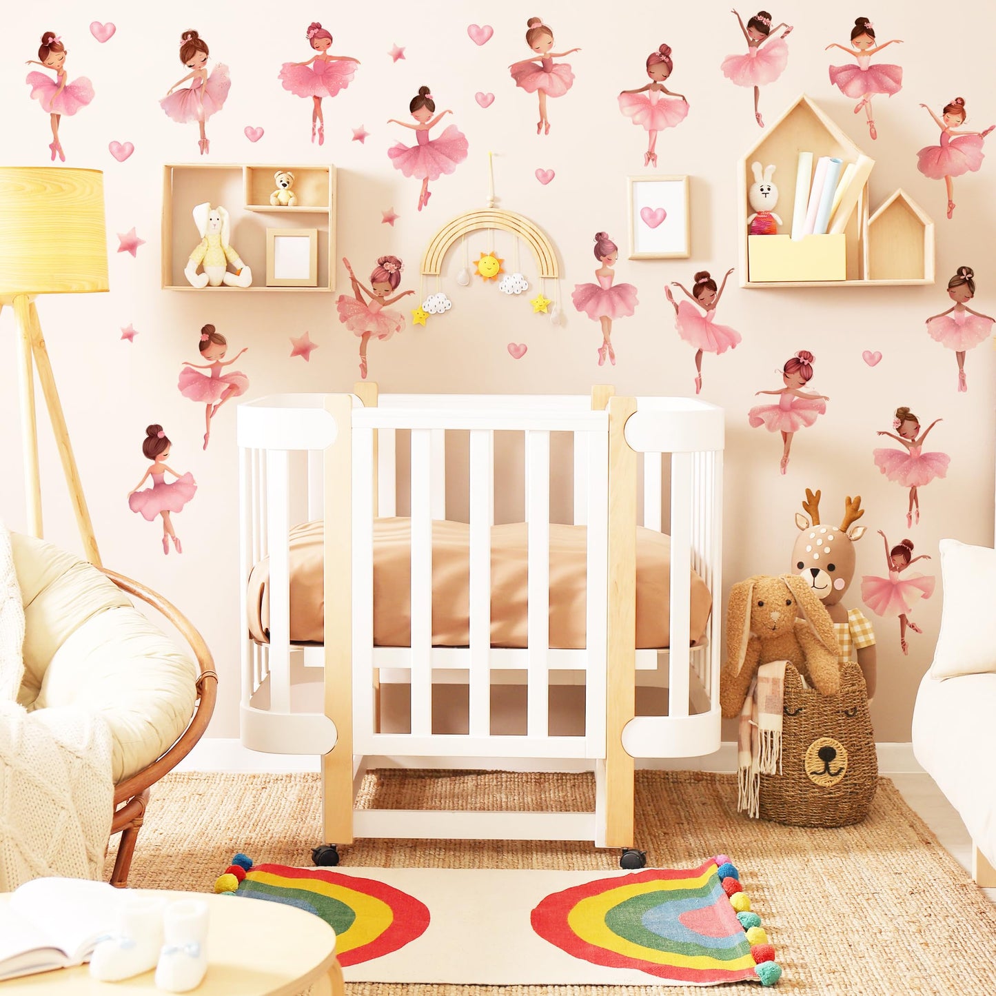 Ballerina Girls Wall Decals, Cute Dancing Girl Art Wall Sticker, Peel and Stick Pink Fairy Decor for Kids Gift Girls Bedroom Baby Nursery Kids Bedroom (Ballerina Girl Wall Sticker)