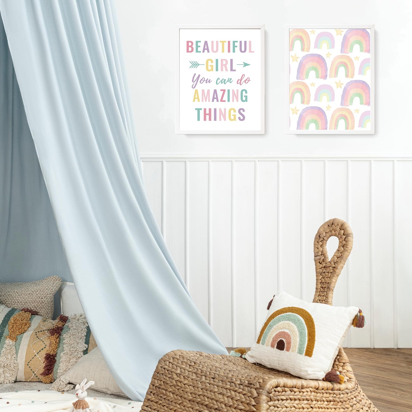 LARTSFRO Boho Pastel Rainbow Sunshine Inspirational Nursery Wall Art Prints Set of 4, Baby Girl Room Decor, Positive Affirmations Artwork Posters Wall Decor for Girls Nursery Room, 8x10 Unframed
