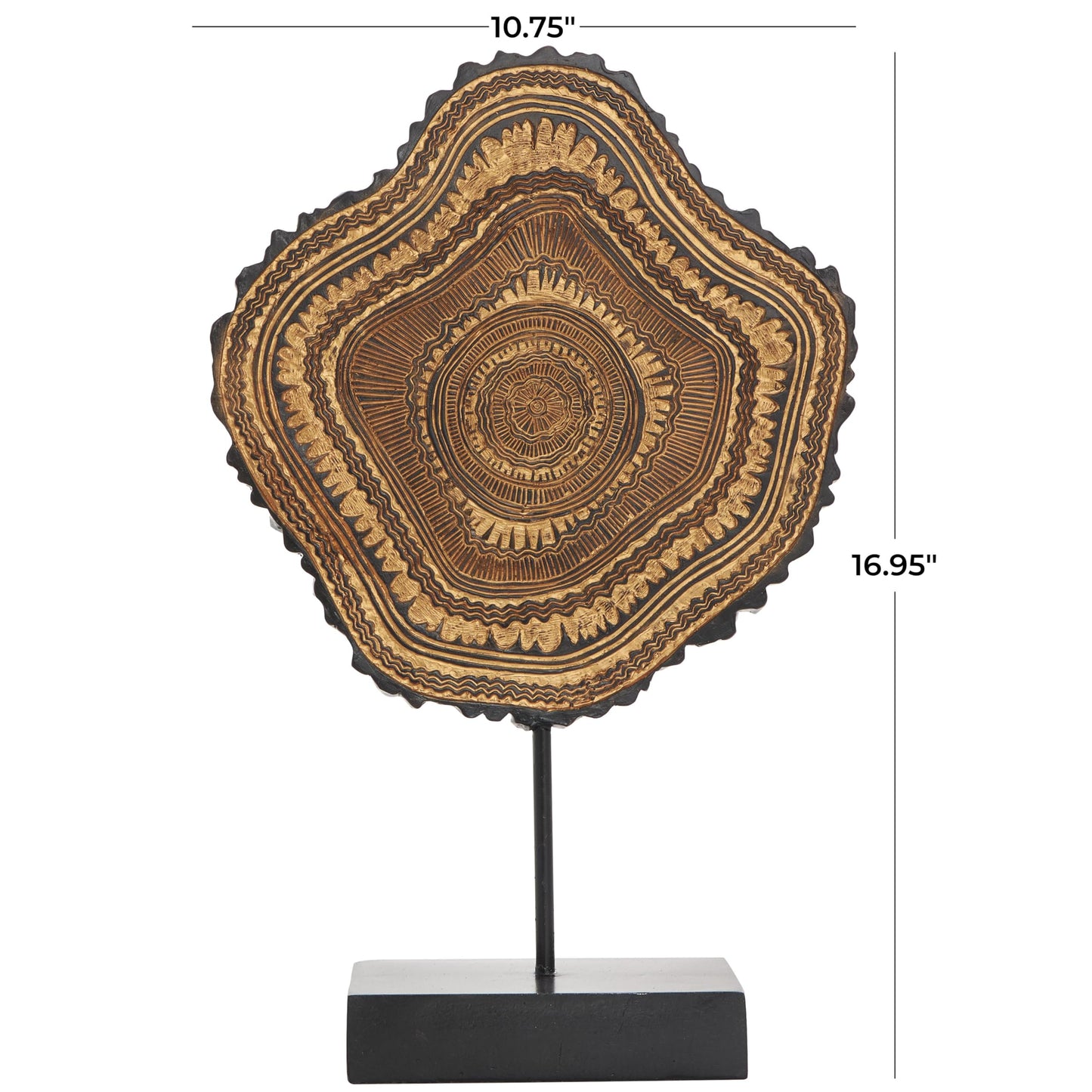 Deco 79 Resin Tribal Decorative Sculpture Abstract Carved Home Decor Statue with Black Stand and Wavy Edge, Accent Figurine 11" x 3" x 17", Brown