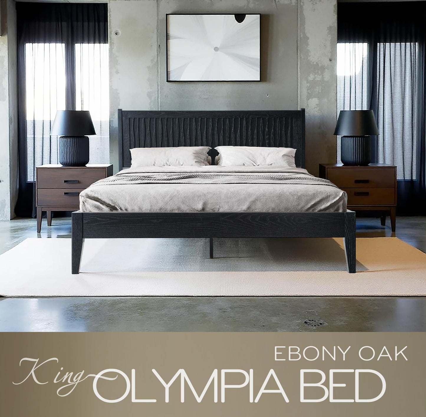 King Size Platform Bed Frame, Solid Wood Bed with Headboard & Footboard, 12 Sturdy Slats with Centre Metal Legs, No Box Spring Needed, Noise-Free & Anti-Slip, Easy Assembly, Ebony Oak Finish OLK-35