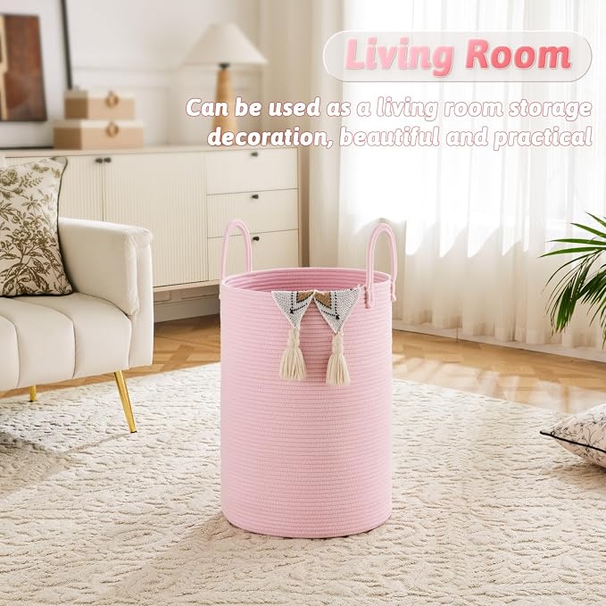 Artfeel Laundry Basket,Woven Cotton Rope Laundry Hamper,80L for Decorative Storage of Dirty Clothes,Toys and Blankets in Bathroom,Baby Room and Living Room