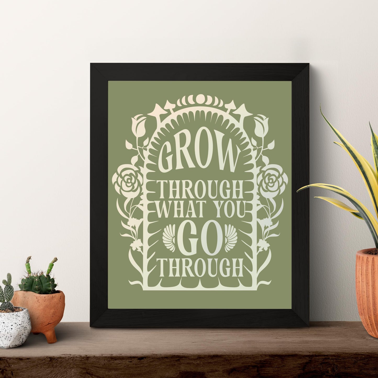 AMERICAN LUXURY GIFTS Grow Through What You Go Through - Inspirational Motivational Typography Wall Art - Home Office Gym Living Room Decor - 8x10 Unframed Print