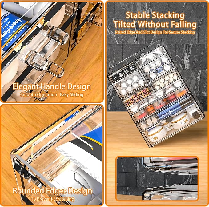 Cq acrylic Clear Make up Organizers for Vanity,Skincare Organizer With 5 Drawers for Dresser,Plastic Cute Desk Accessories Organization and Bathroom Organizers Storage Case Box for Beauty,Skin Care