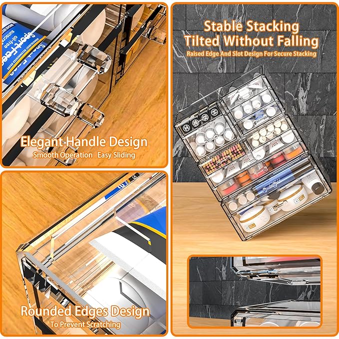 Acrylic Clear Make up Organizers And Storage for Vanity,Bathroom Skincare Organizer With 12 Drawer for Dresser,Plastic Desk Accessories Organization,Cosmetic Organizer Countertop for Beauty,Skin Care