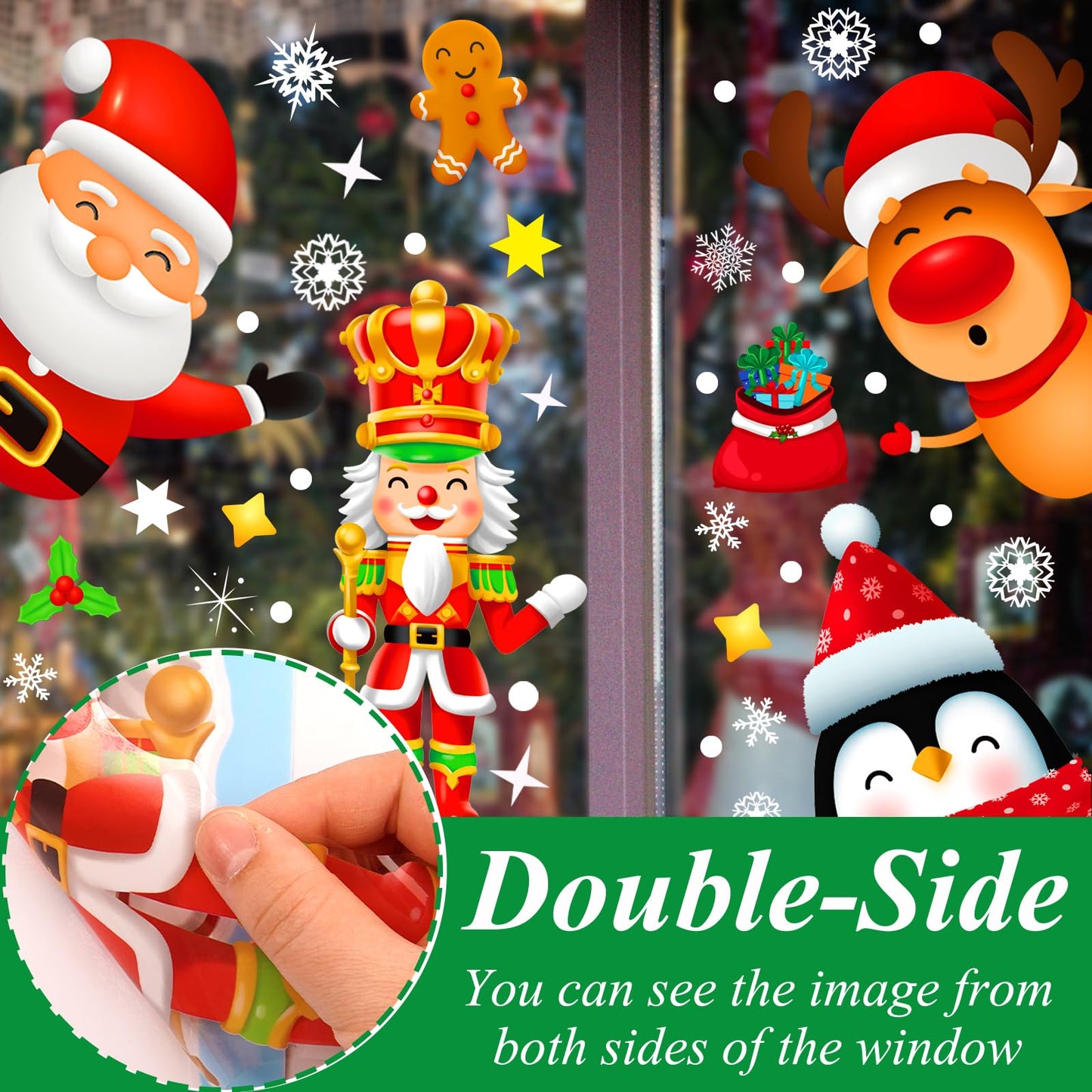 9 Sheets 200+Pcs Christmas Window Stickers Xmas Decals for Glass Snowflake Santa Claus Reindeer Christm Tree Window Cling Sticker for Decorations