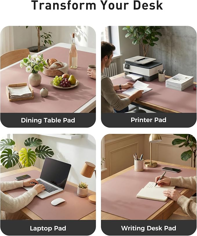 Aothia Faux Leather Desk Mat - Large Mouse Pad, Non-Slip PU Leather Blotter, Waterproof Writing Surface for Office and Home (Dark Pink, 40" x 24")