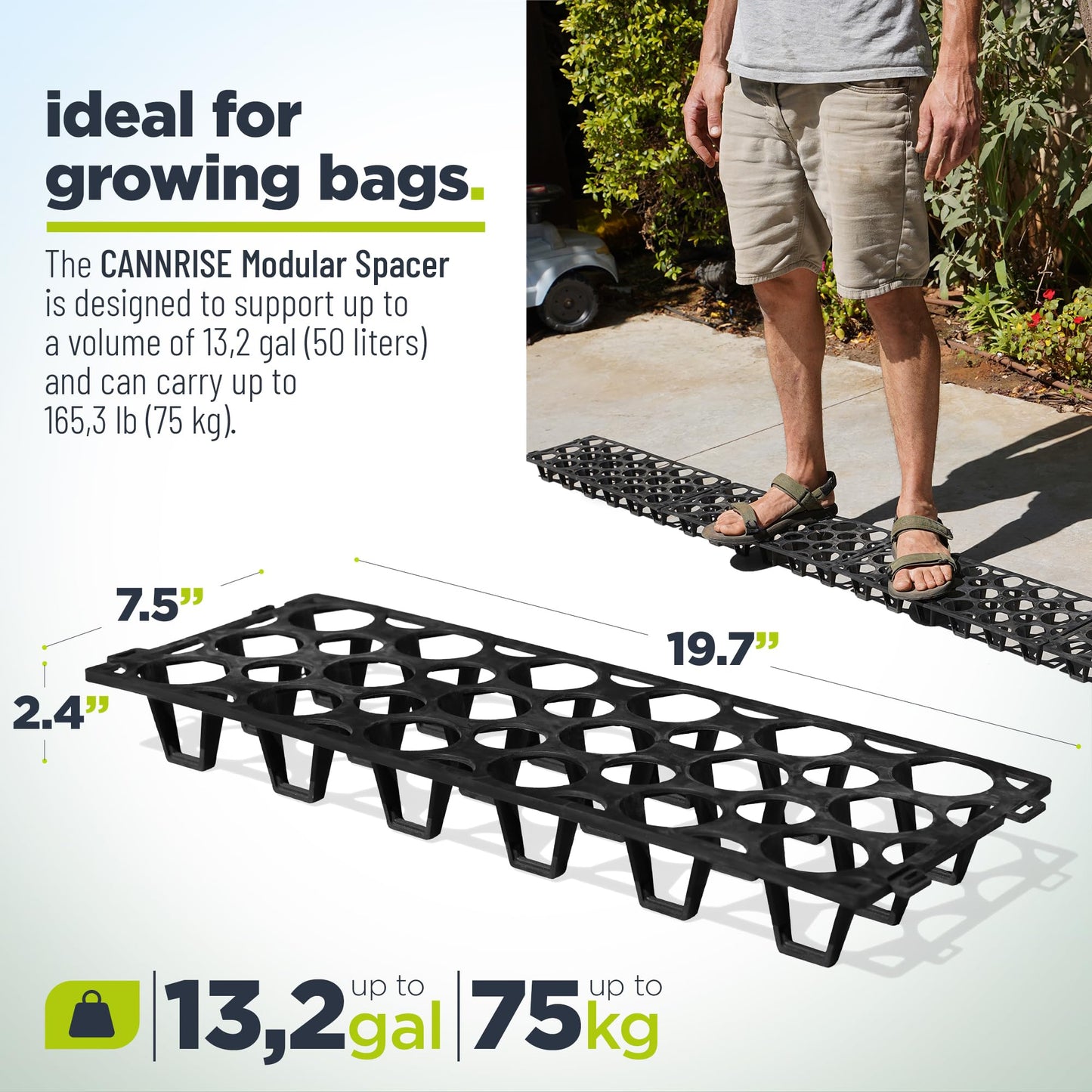 Plant Stand Outdoor – Modular Plant Riser 7 Pack for Pots, Planters & Grow Bags | Heavy-Duty UV-Resistant Elevated Pot Stand for Drainage, Airflow, Root Health & Cleaner Patios – 19.7x7.5x2.4 in (Black)