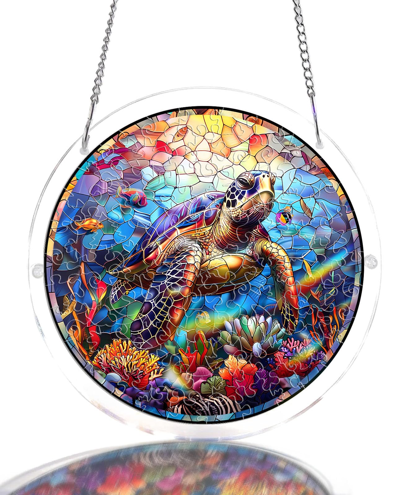 Acrylic Jigsaw Puzzle Suncatcher - Ocean Turtle, Stained Glass Window Hanging, DIY Sun Catcher Kit Home Decor for Window Garden Hanging, Gift for Women, Mom, Friends (8.9 in)