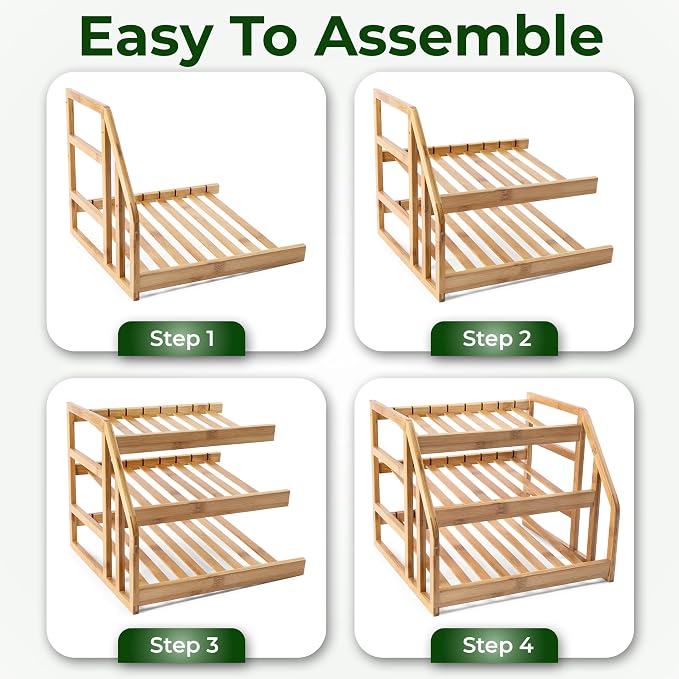 HOMESTEAD Bamboo Can Organizer for Pantry - 3 Tier Rack with Adjustable Dividers, Gravity Feed Canned Goods Organizer, 36 Cans Soda Storage
