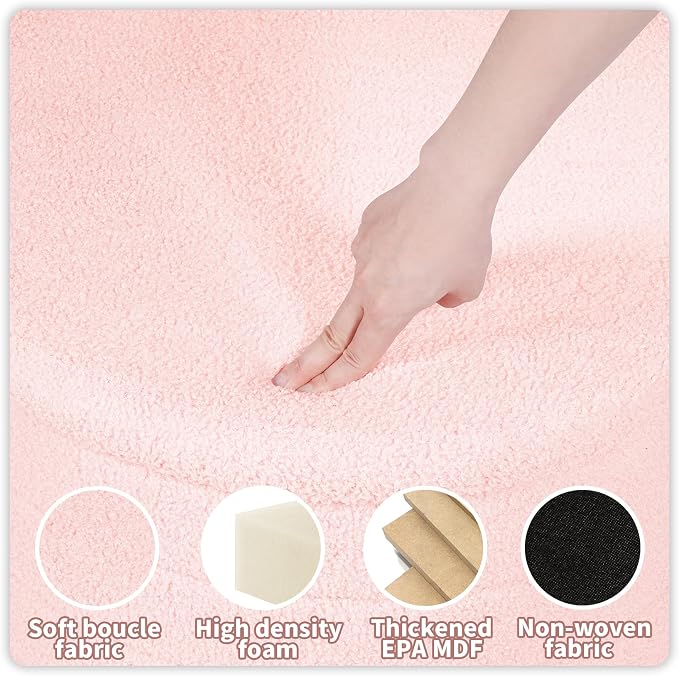 PINPLUS Ottoman with Storage, Foldable Round Ottoman Sherpa Stool with Tray, Boucle Foot Rest for Living Room, Bedroom, Dorm(Pink)