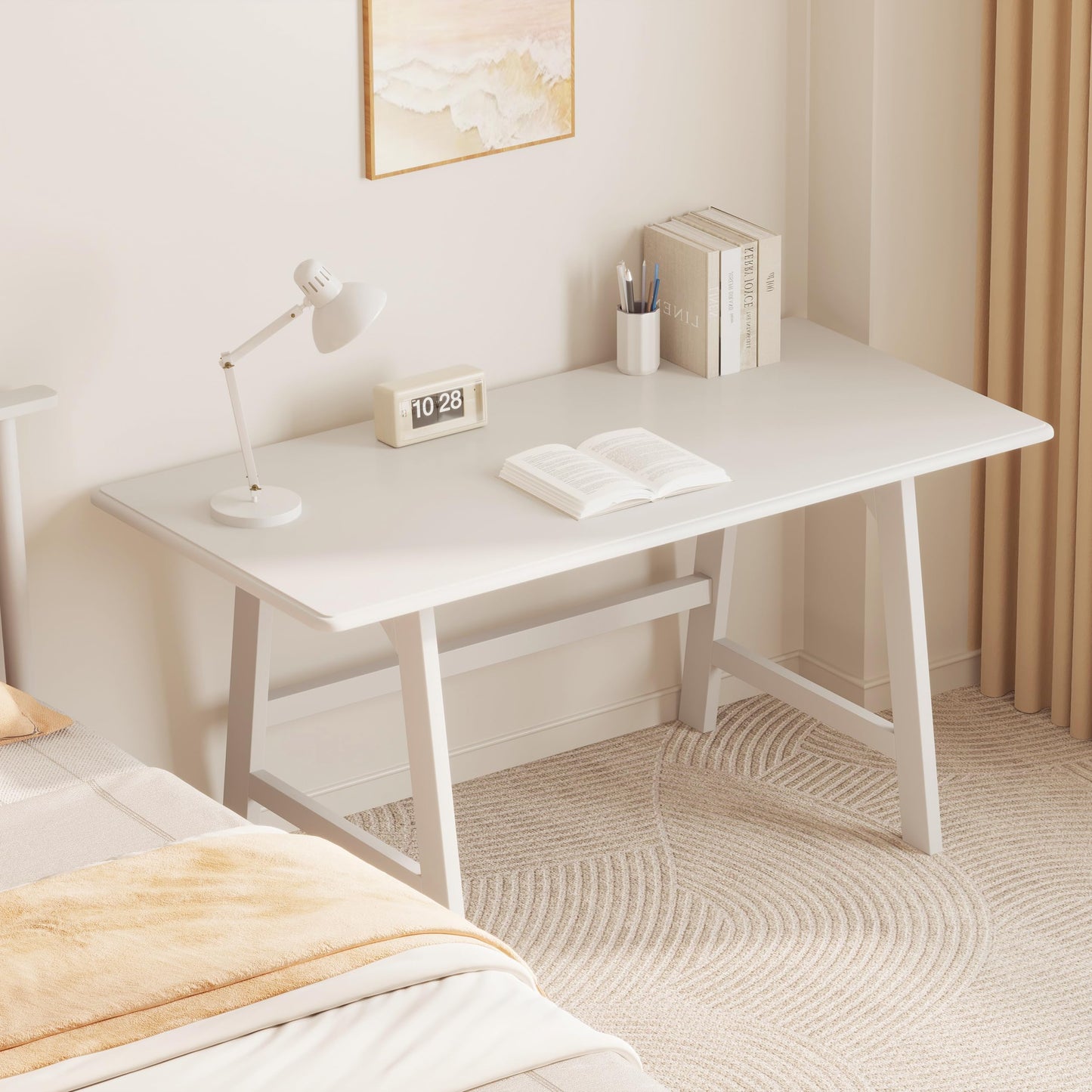 IOTXY Solid Wood Writing Table - 48" W x 24" D Minimalist Computer Desk for Home Office, Work, Study, Creativity, and PC Workstation, White