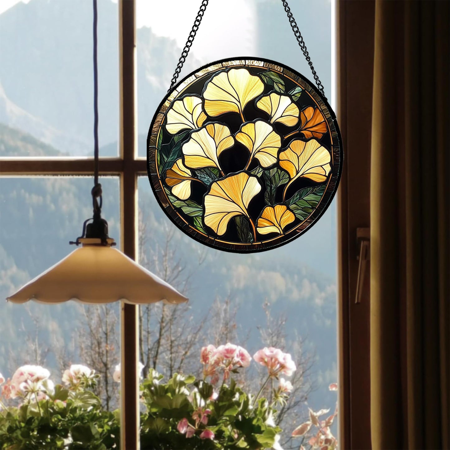 CRISGIF Stained Glass Window Hanging - Ginkgo Leaf Suncatcher for Doors Garden Patio Retro Fall Decor Sun Catchers Christmas Mother's Day Birthday Gifts for Women Men Mom Nana Friend 9.8 in
