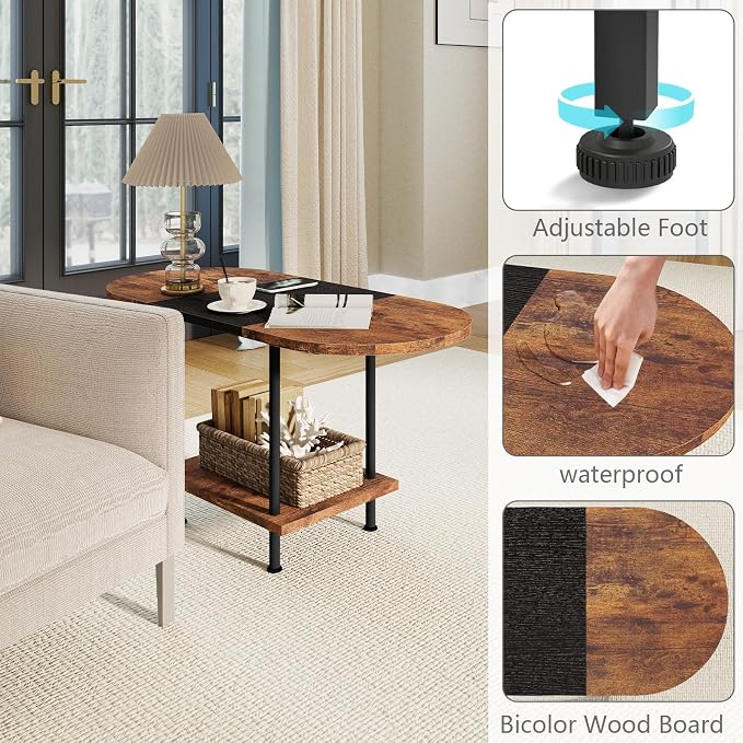 Coffee Tables, Modern Center Table with Storage Shelf, 2-Tier Table for Living Room, Modern Two-Tone Design (Mixed Brown)