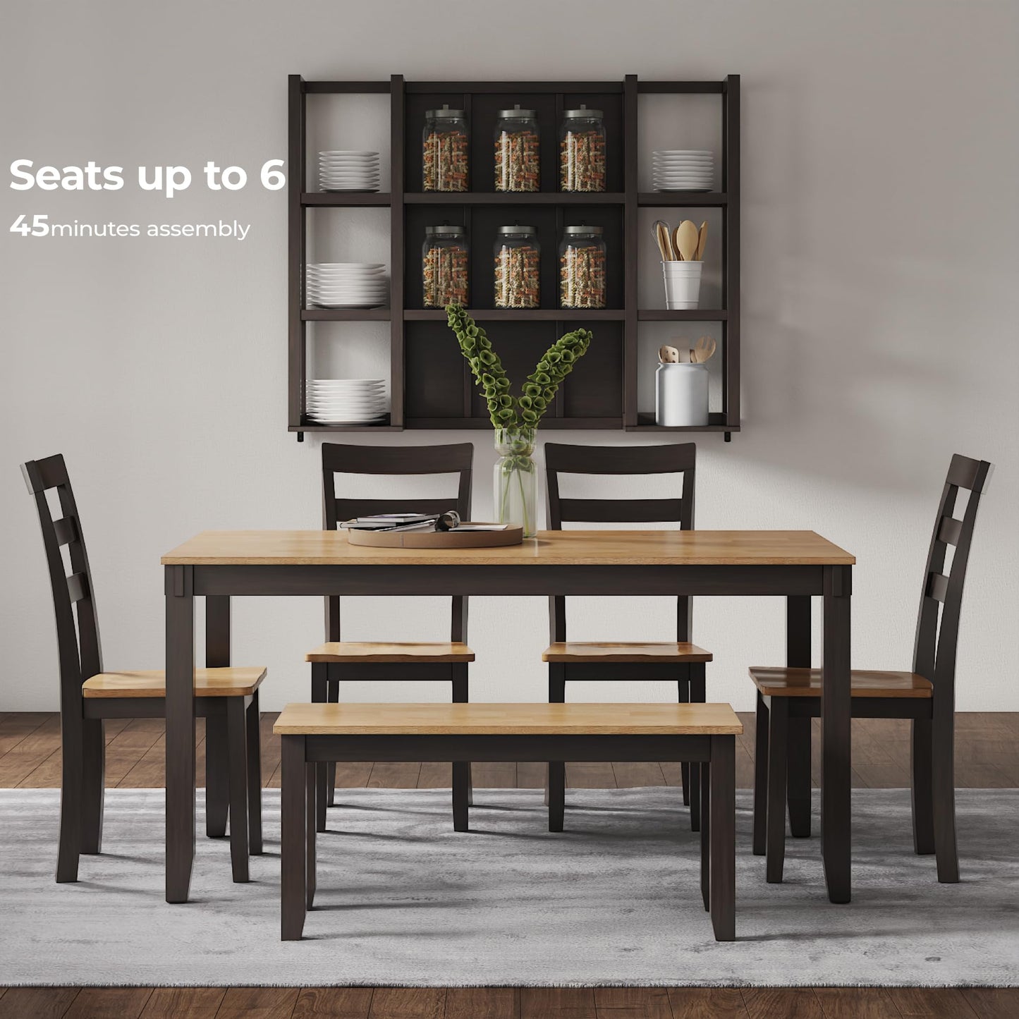 Signature Design by Ashley Gesthaven Casual Dining Table, Bench and 4 Ladderback Chairs, Seats 6, Wood, 36" W x 60" D x 30.25" H, Light Brown & Dark Brown