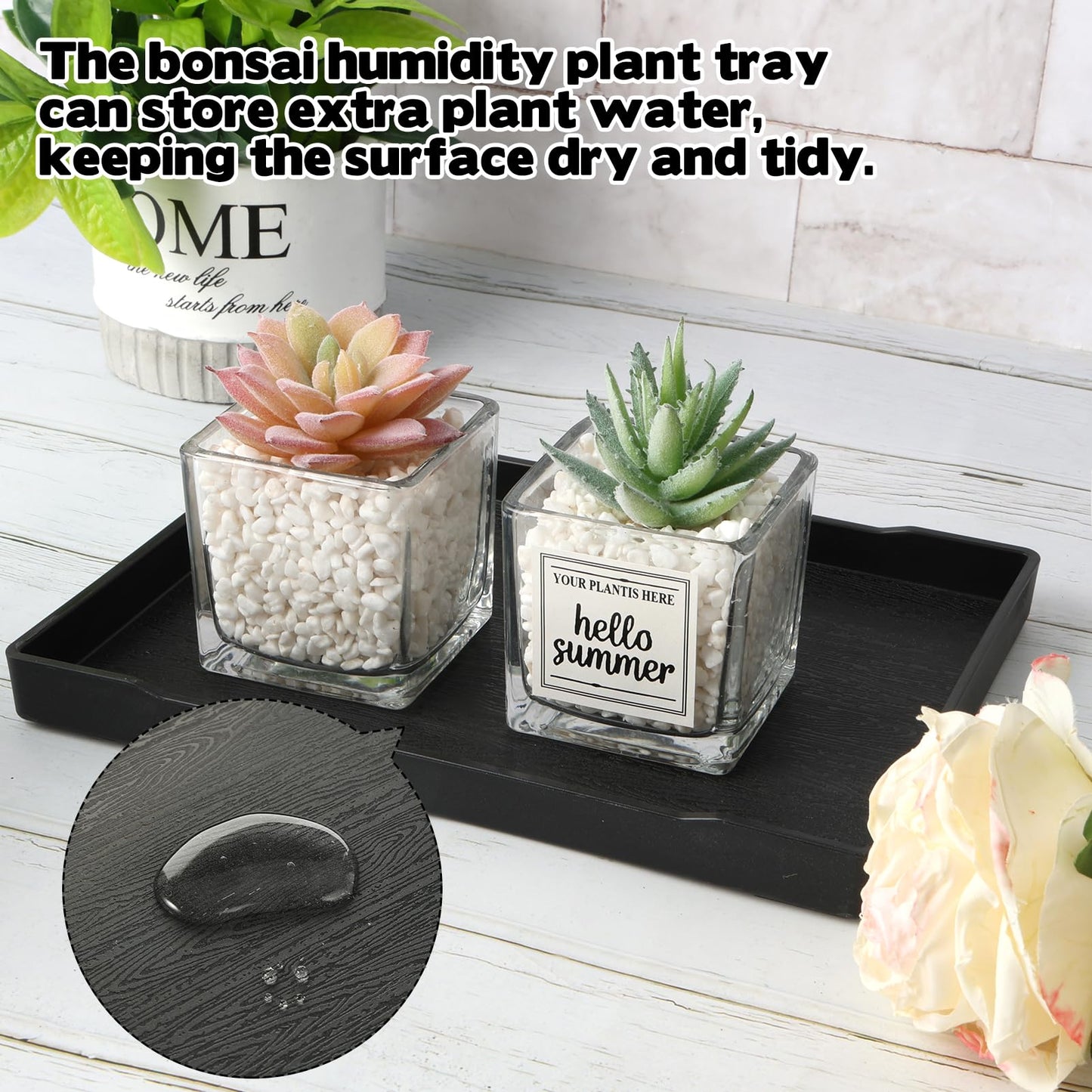 4 Pcs Bonsai Humidity Plant Tray Drip Trays, Plastic Plant Pots Saucers Drainage Trays Square Plants Water Catcher Tray for Indoors Outdoors Cactus Succulents Tree to Drain & Decorate (8.2" x 6.2")