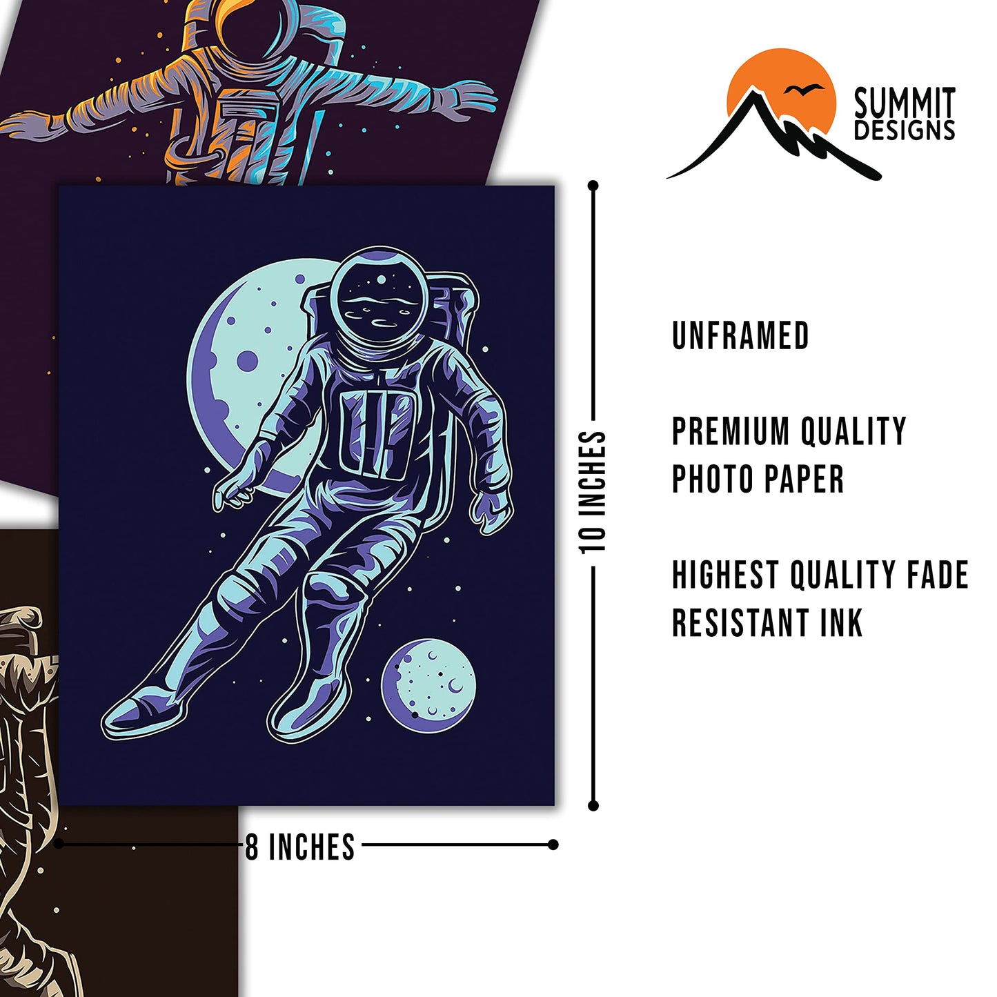 Astronaut Soccer Wall Art Prints - Sports Space - Set of 3 (8x10) Poster Photos - Man Cave- Bedroom Decor