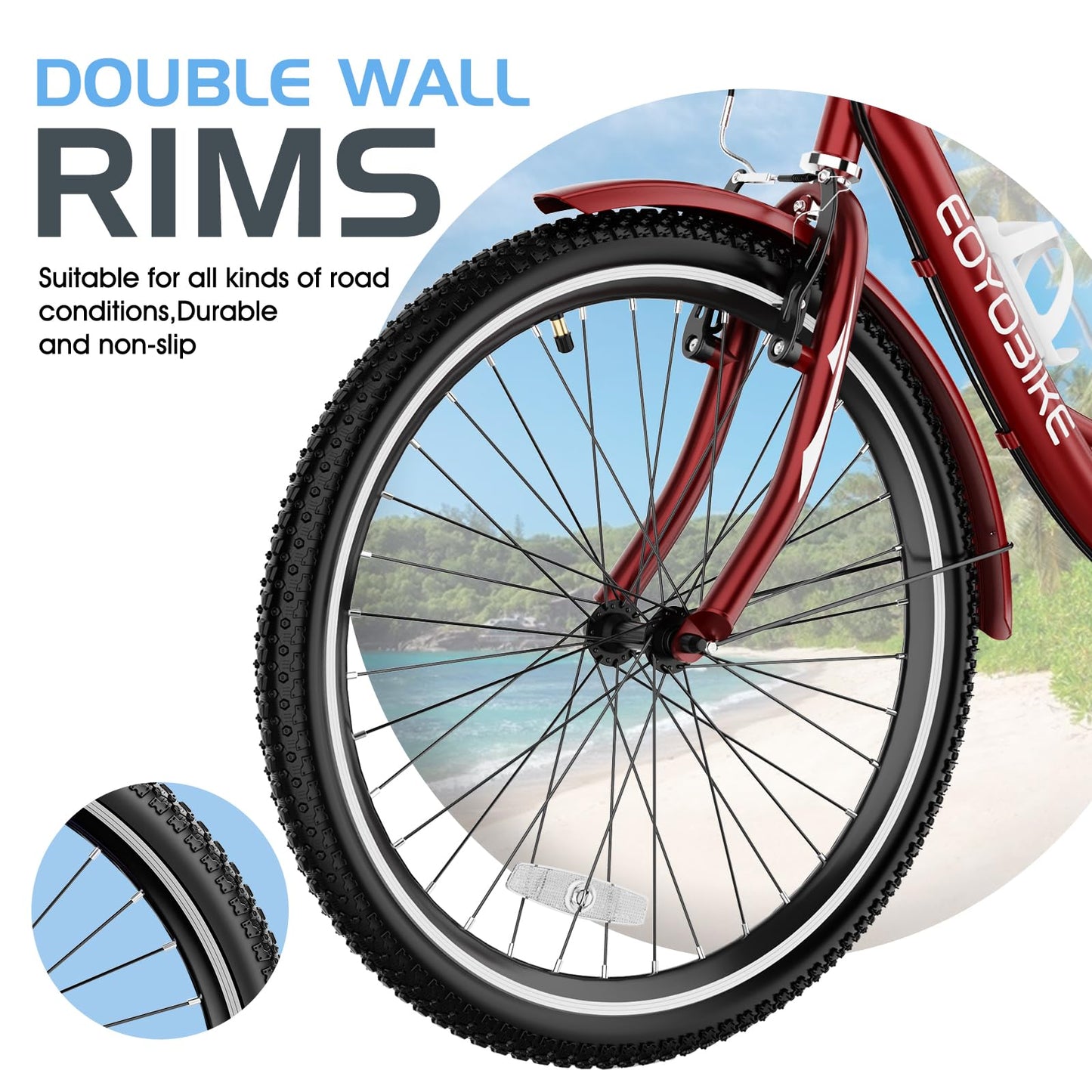 EOYOBIKE Adult Tricycle 3-Wheel Cruiser Bike, Low Step-Through, Heavy-Duty Comfort Trike with Adjustable Handlebar & Spring Saddle, Large Rear Basket, for Seniors & Adults (Merlot Velvet, 26" Tire)