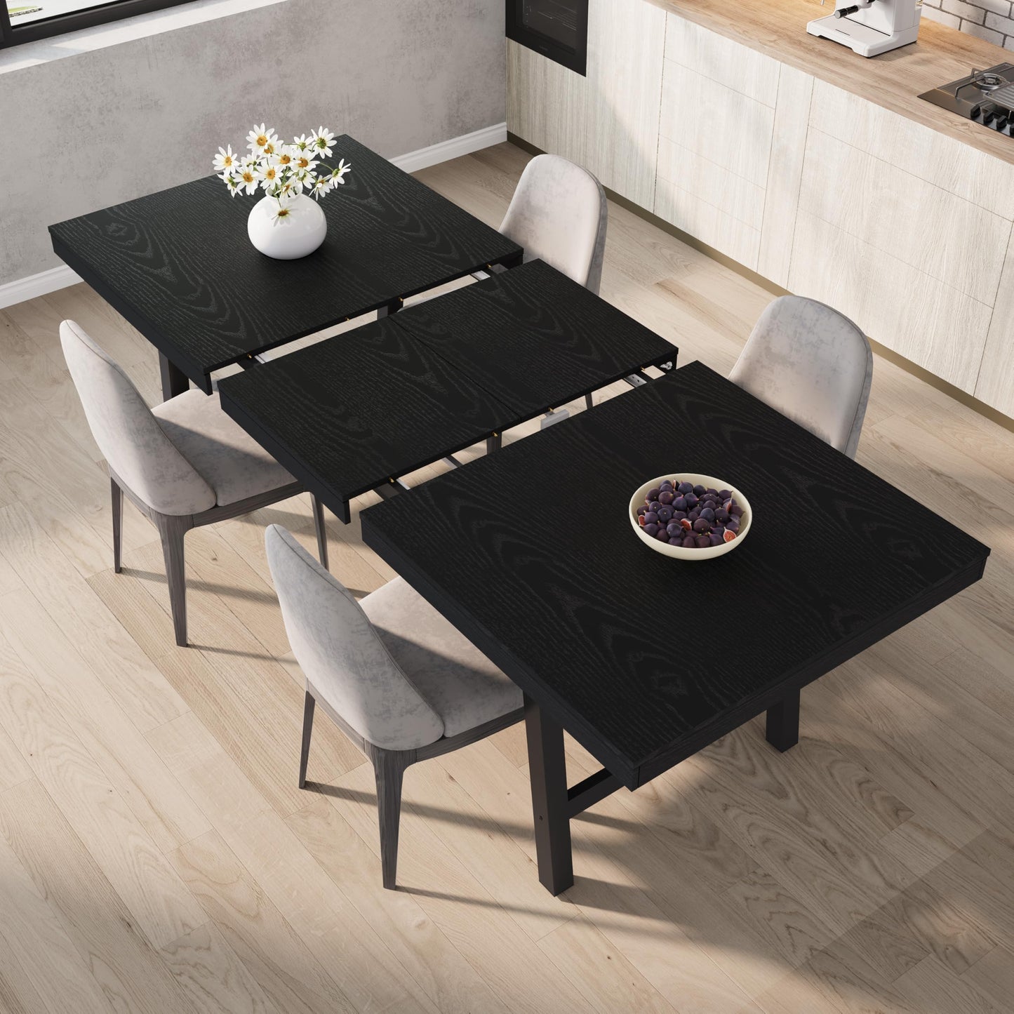 GarveeHome 63-83" Extendable Dining Table, Industrial Rectangular Dining Room Table for 6-8 People, Expandable Kitchen Table with Heavy Duty Metal Frame for Dining Room, Kitchen & Parties, Black