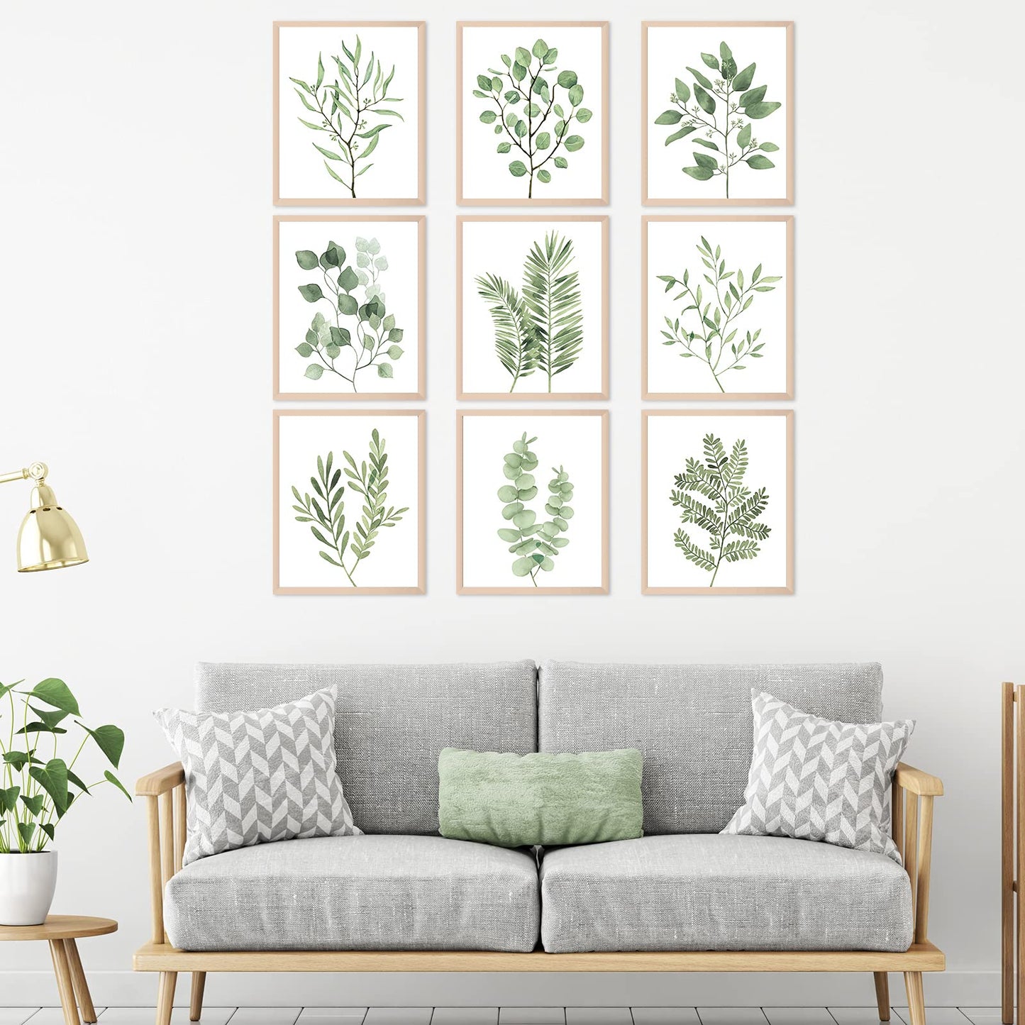 Tevxj 9PCS Botanical Plant Wall Art Prints Green Plant Wall Decor Boho Herb Wall Decor Pictures Minimalist Wall Art Photo Prints for Living Room Kitchen Leaves (8"x10", Unframed)