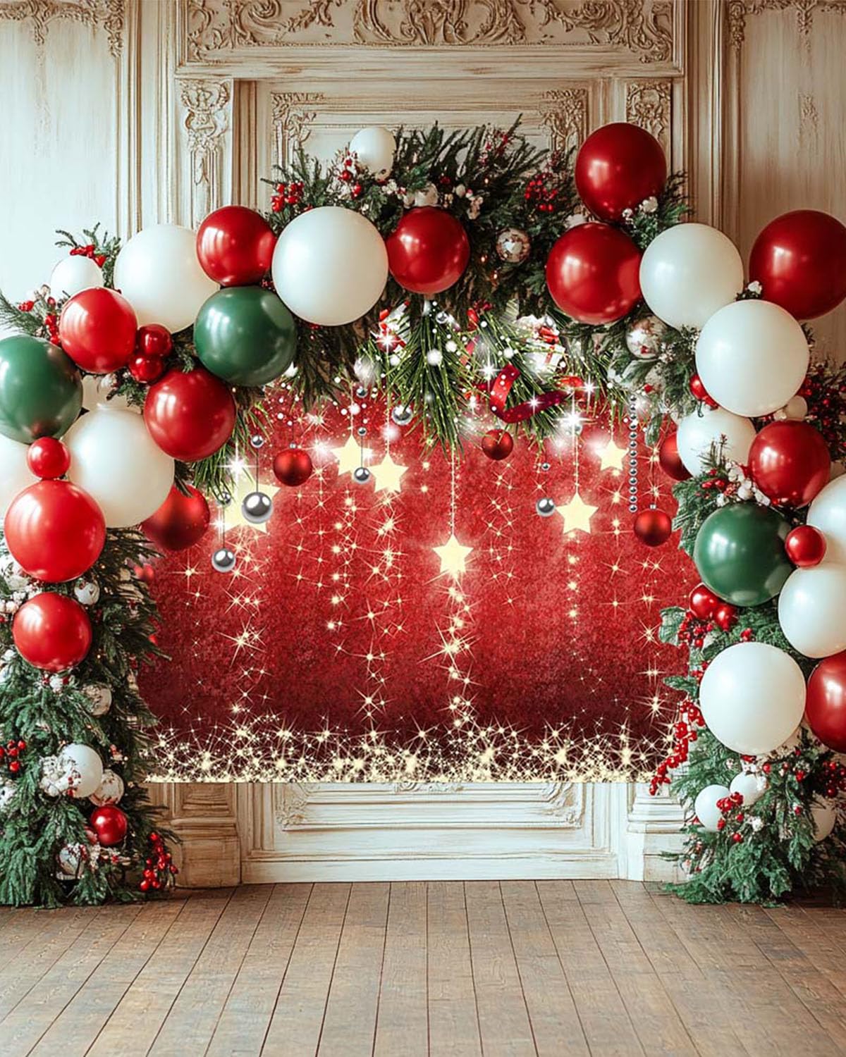 Mocsicka Christmas Backdrop Red Ball Xmas Merry Christams Party Decorations for Family Holiday Christmas for Photography Photo Booth Props (Red, 12x10ft(144"x120"))