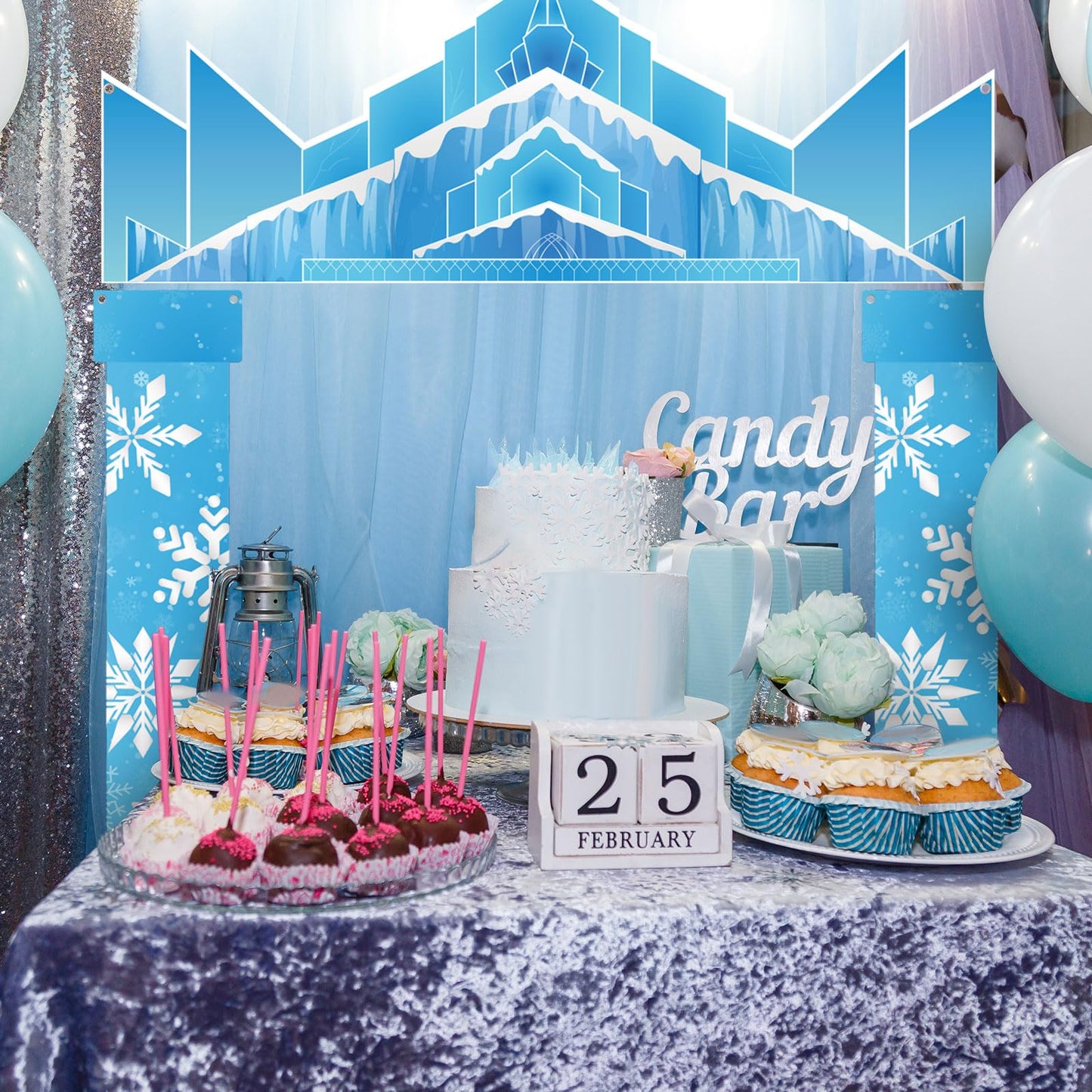 JellyArch Winter Party Door Banner Classroom Door Cover Snow Wonderland Porch Decor Winter Birthday Decorations Photography Backdrop for Holiday Christmas Snowflake Party(Castle)