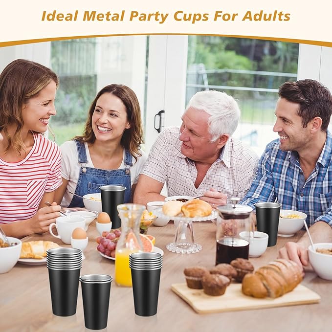 Mimorou 20 Pack 20 oz Stainless Steel Pint Cups Metal Cups Unbreakable Drinking Water Tumblers Stackable Tumbler for Adults Bar Home Restaurant Travel Picnic Camping Outdoor (Black)
