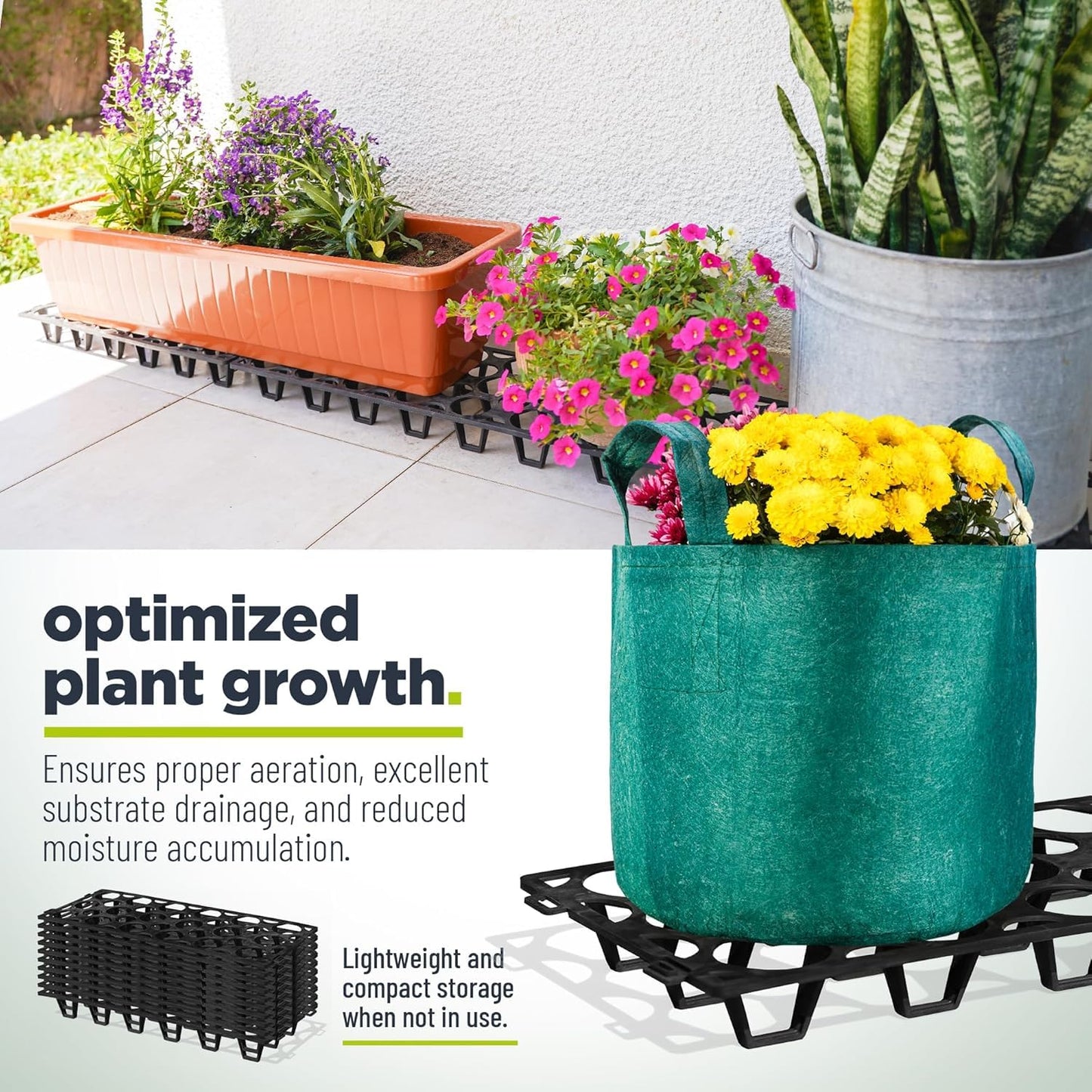 Plant Stand Outdoor – Modular Plant Riser 7 Pack for Pots, Planters & Grow Bags | Heavy-Duty UV-Resistant Elevated Pot Stand for Drainage, Airflow, Root Health & Cleaner Patios – 19.7x7.5x2.4 in (Black)