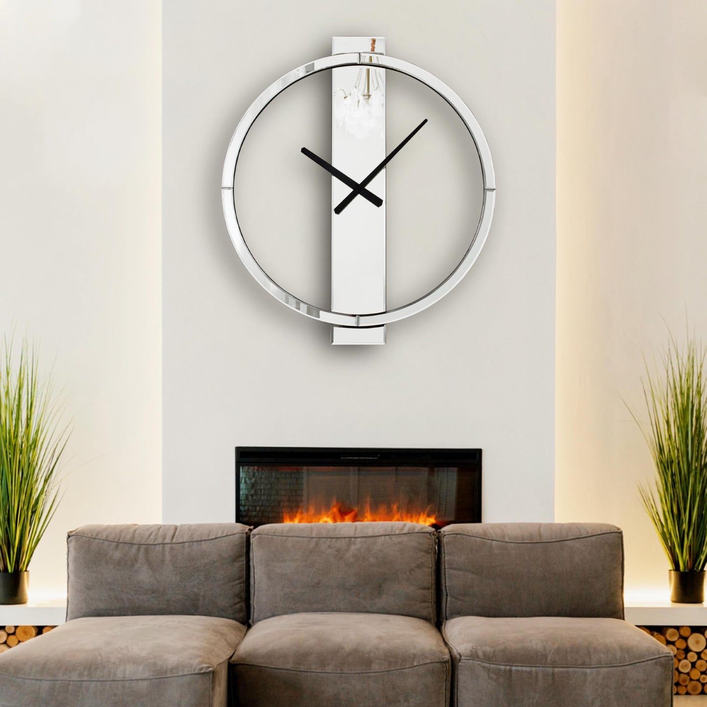 SHYFOY Wall Clock Decorative Large Clock Living Room Decor - 23" Big Clocks All Mirror Glass Finish, Modern Clock for Wall Round Wall Decor for Office Bedroom Fireplace