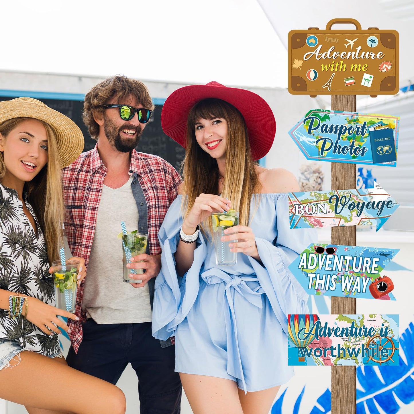 20 Pieces Travel Party Signs Travel Themed Party Decorations Let The Adventure Begin Sign Around the World Decorations Bon Voyage Party Wall Door Porch Yard Sign Travel Party Supplies