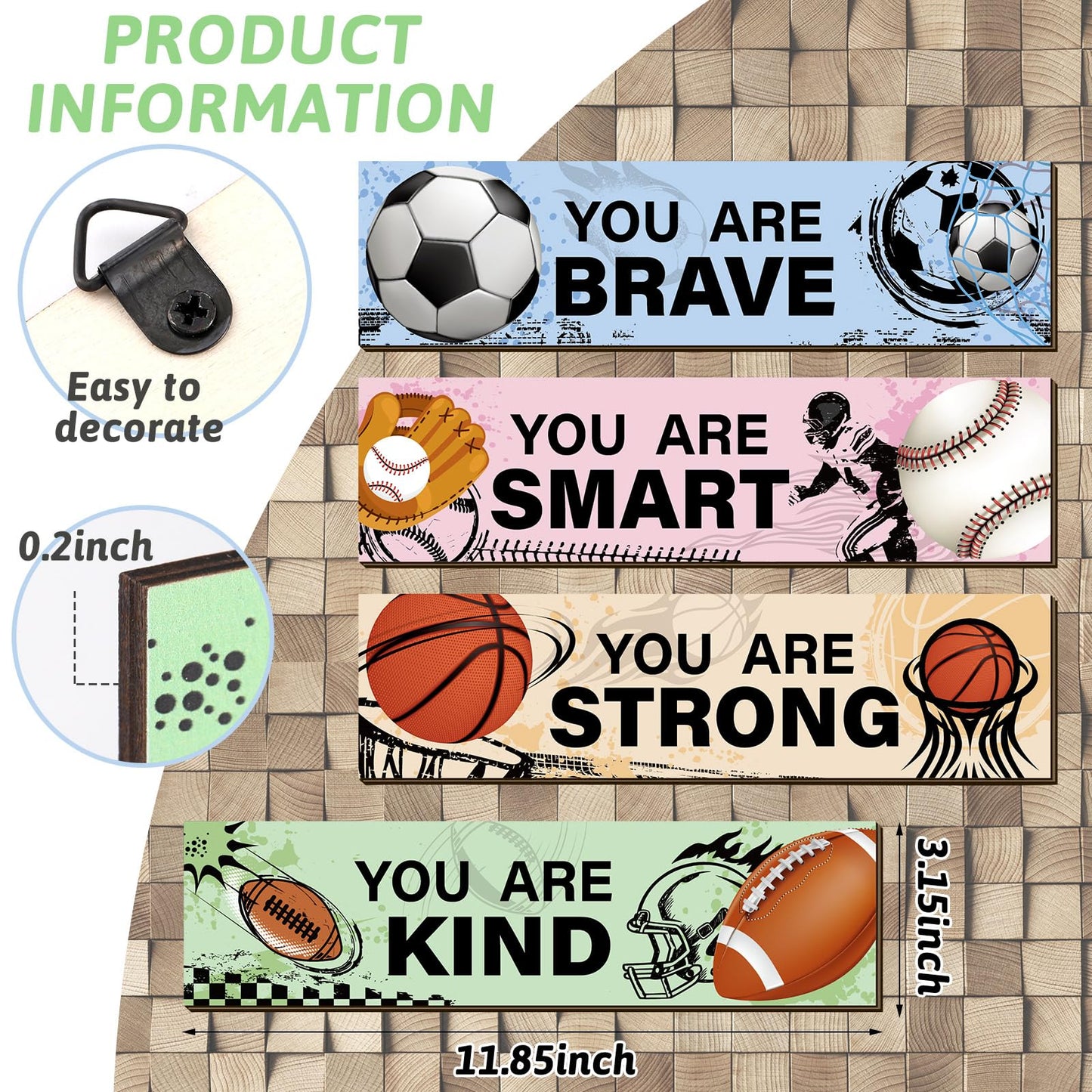Geetery 4 Pcs Sport Bedroom Wall Decor Boys Room Decor for Kids Soccer Basketball Baseball Football Wall Art Inspirational Wooden Hanging Sign for Boys Girls Kids Nursery Playroom Kindergarten