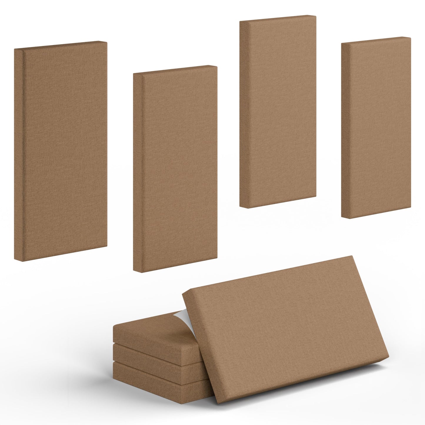 4 Pack High-Density Core with Fabric Cover Acoustic Panels – 24×12×2 In Self-Adhesive Soundproofing and Sound-Absorbing Wall Panels for Echo Reduction in Studio, Theater, or Recording (Mocha Brown)