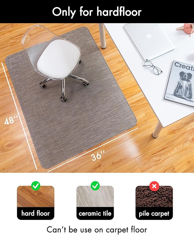 Baroyal Office Chair Mat for Hardwood Floor Under Desk Computer Rolling Chair Mat for Wood/Tile Floor Non-Slip Heavy Duty Desk Rug PVC Plastic Hard Floor Protector 36" x 48" (Soapstone)