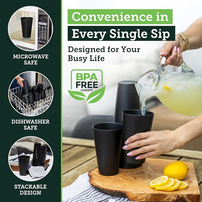 Grow Forward Premium Wheat Straw Cups - 20 oz Unbreakable BPA Free Hard Plastic Cups - Reusable Lightweight Plastic Drinking Glasses for Kitchen, Outdoor, Water, Camping, RV - Moonlight