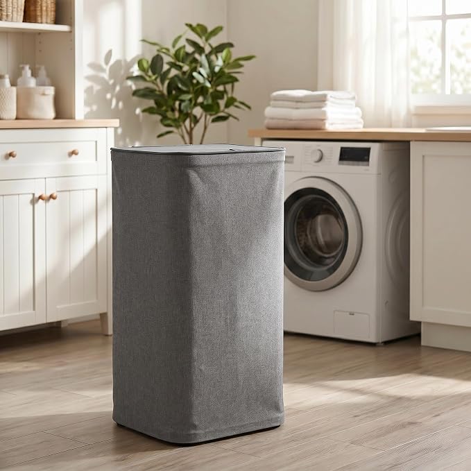 DOKEHOM 100L Laundry Hamper with Lid, Large Collapsible Laundry Basket with Removable Mesh Liner Bag, Collapsible Clothes Sorter for Bedroom, Bathroom, College Dorm, Dark Grey
