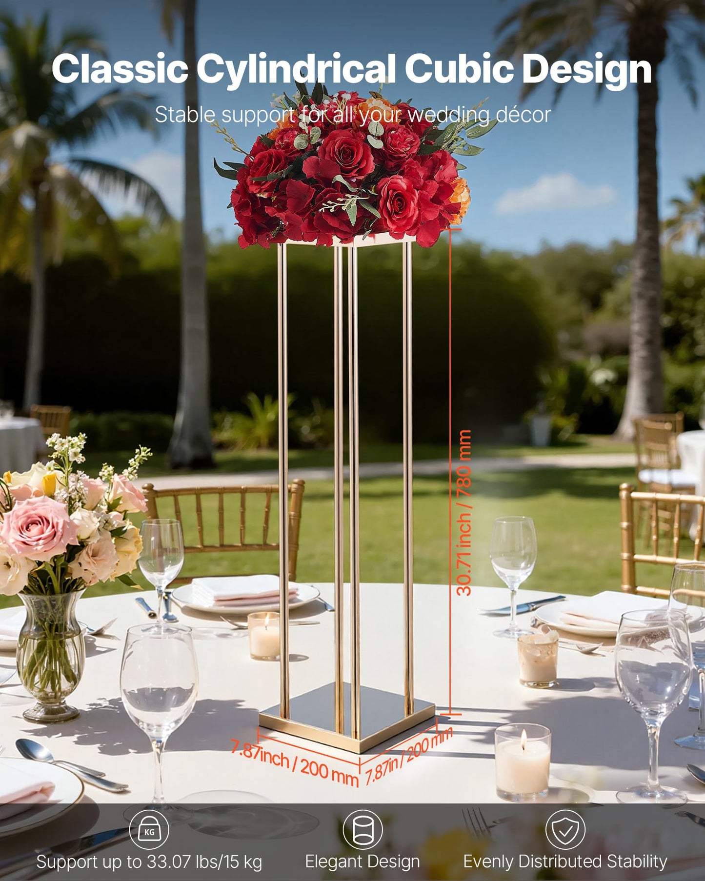 VEVOR Wedding Flower Stand, 10PCS 31.5-inch Column Flower Stand, Floral Stands with Metal Laminate,Cylindrical Cubic Floral Display Rack for Wedding, Party, Birthday, Home,French Gold Stands