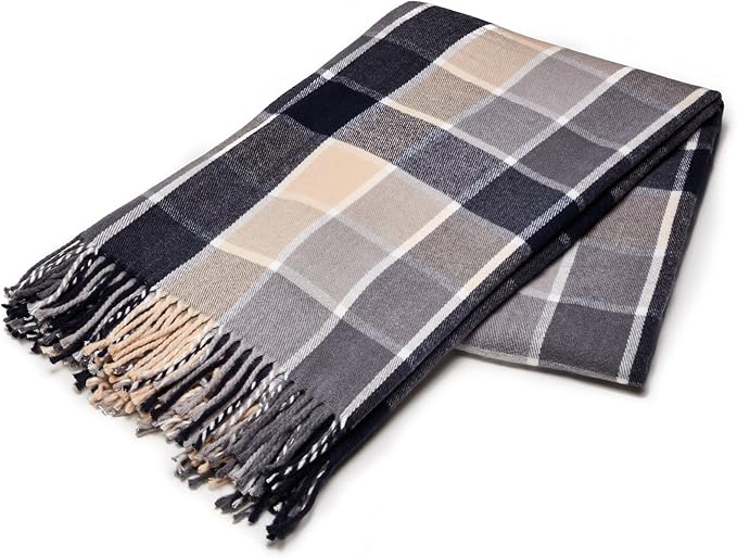 Arus Acrylic Highlands Collection Queen Size Tartan Plaid Design Throw Blanket Blue, 60x80 inches
