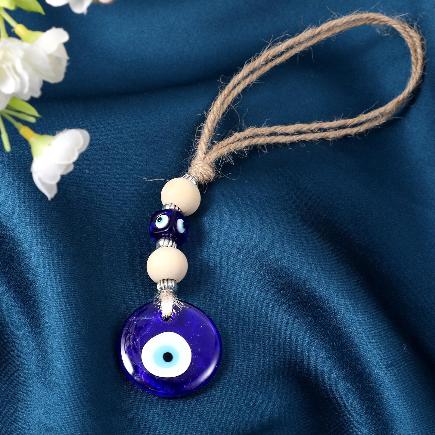 Ptwola Evil Eye Car Hanging Ornament Blue Beaded Decor Pendant Amulet Charm Accessories for Rear View Mirror Window Door Wall Protection Blessing