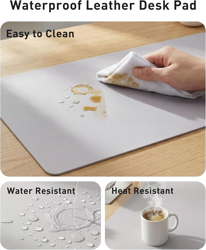 Aothia Faux Leather Desk Mat - Large Mouse Pad, Non-Slip PU Leather Blotter, Waterproof Writing Surface for Office and Home (Smoky Lavender, 42" x 17")