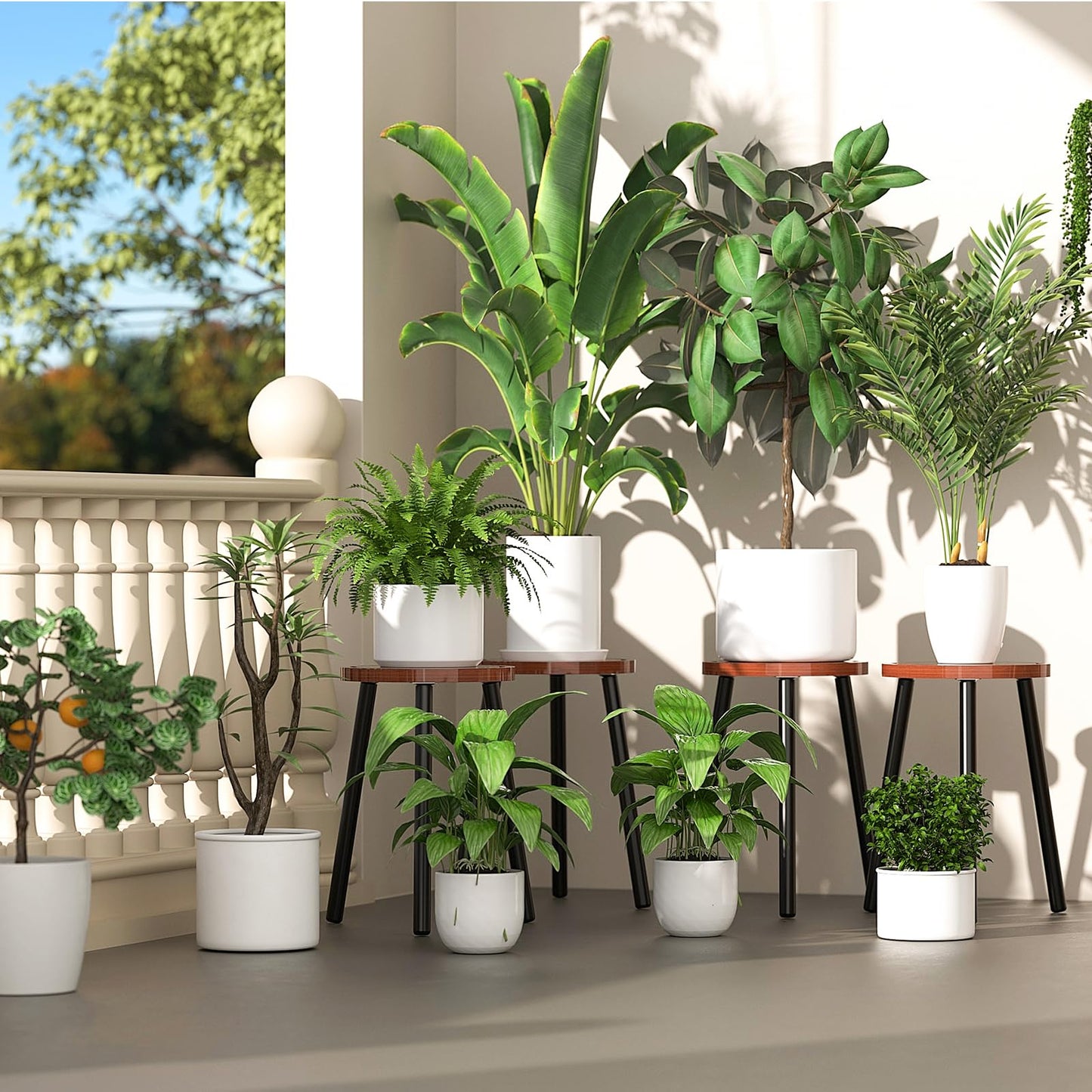 Vecxoty 2-Pack Wood Plant Stands Indoor, 16.7" Tall Plant Stand Outdoor Mid-Century Plant Stool, Single Plant Table Modern Small Round Side/End Table for Living Room, Balcony, Office(Brown)