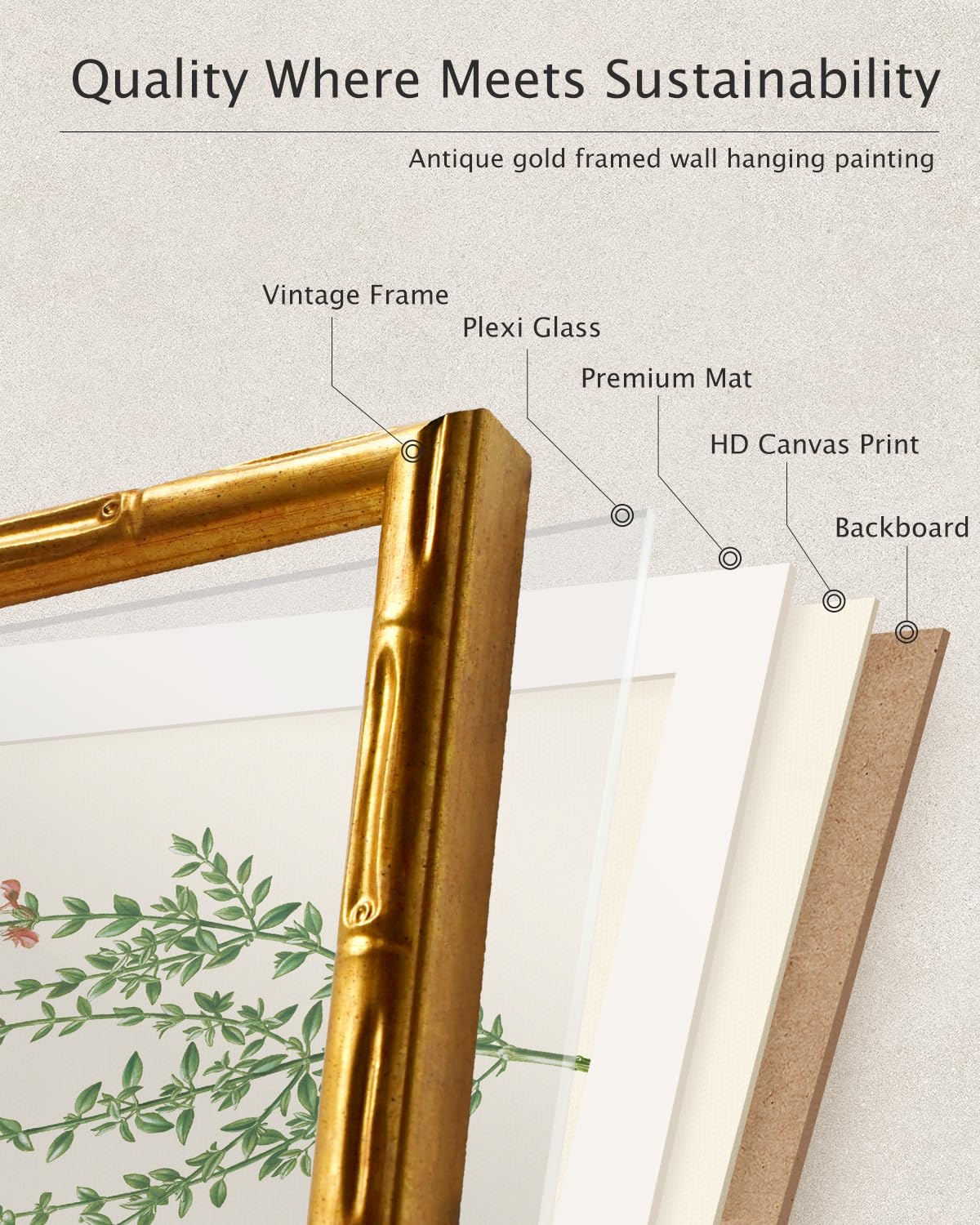 InSimSea Gold Bamboo Framed Canvas Wall Art, Retro Blue Hydrangea Botanical Prints, Antique Flowers Picture Frame with Mat, Victorian Home Wall Decor for Kitchen Living Room Bedroom, 11x14inch