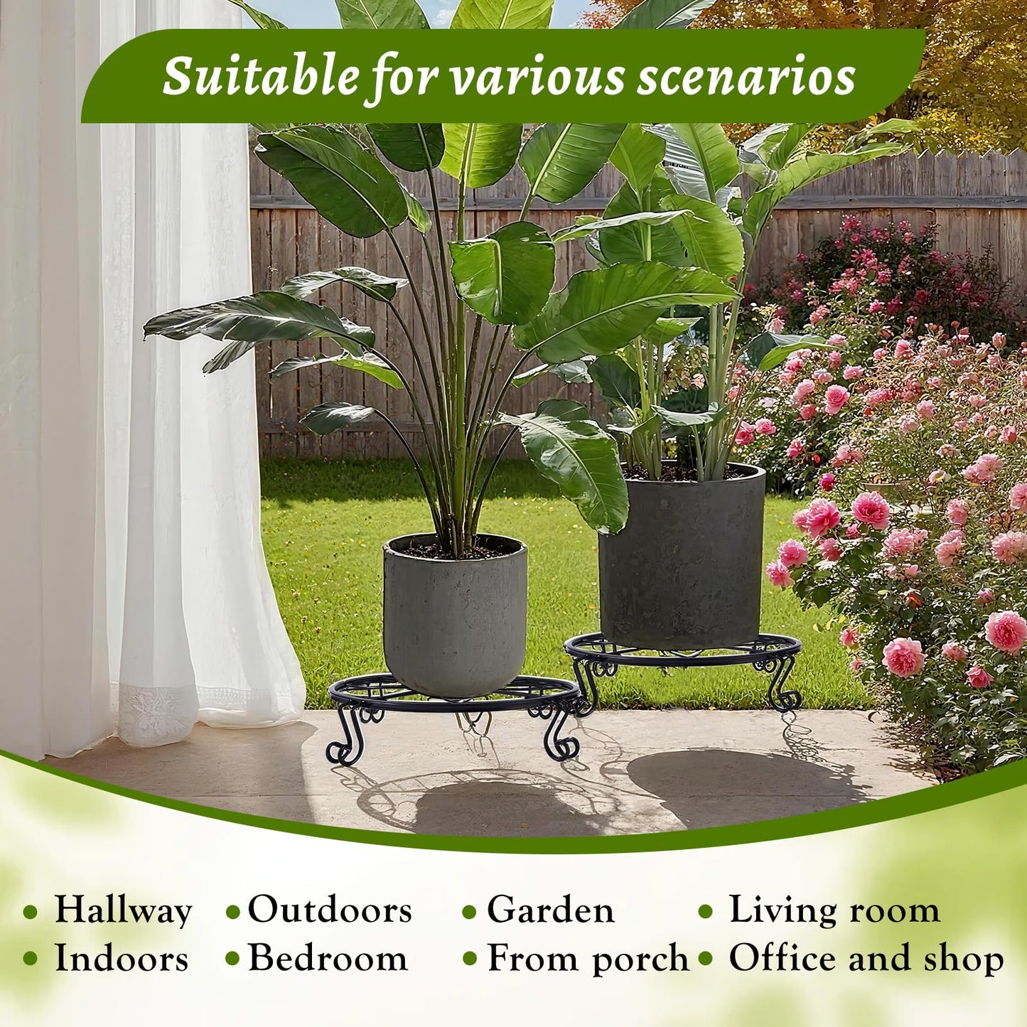1/2/4 Pack 9/10/12 Inch Heavy Duty Iron Plant Stands - Rustproof Metal Flower Pot Holder for Indoor Outdoor Use, Round Wrought Iron Planter Stand for Corner Gardening, Patio, Balcony Decor- Black (9IN1PCS)