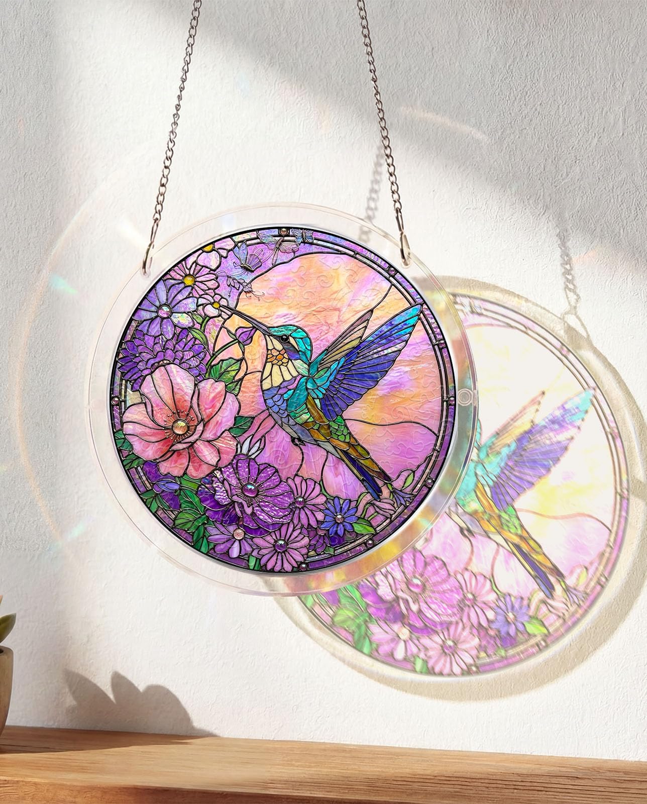 WOODBESTS Acrylic Jigsaw Puzzle Suncatcher 83 Pieces-Hummingbird, DIY Acrylic Puzzle Suncatcher, Window&Garden Decor, Unique Gifts for Mom, Women,Wife, Sisters, Aunt, Besties 7.4in