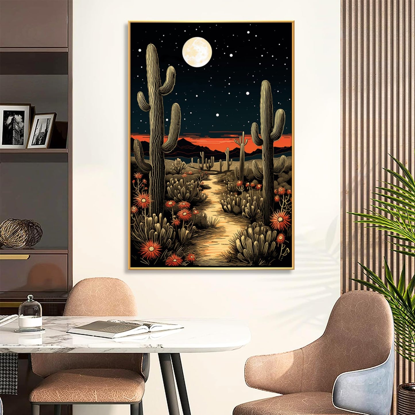 Desert Canvas Wall Art, Cactus Canvas Wall Art, Desert Pictures Print Decor, Landscape Pictures Decor, Western Painting, Living Room, Bedroom for Western Cactus Landscape (Black Framed, 23"x34"| 57x86cm)