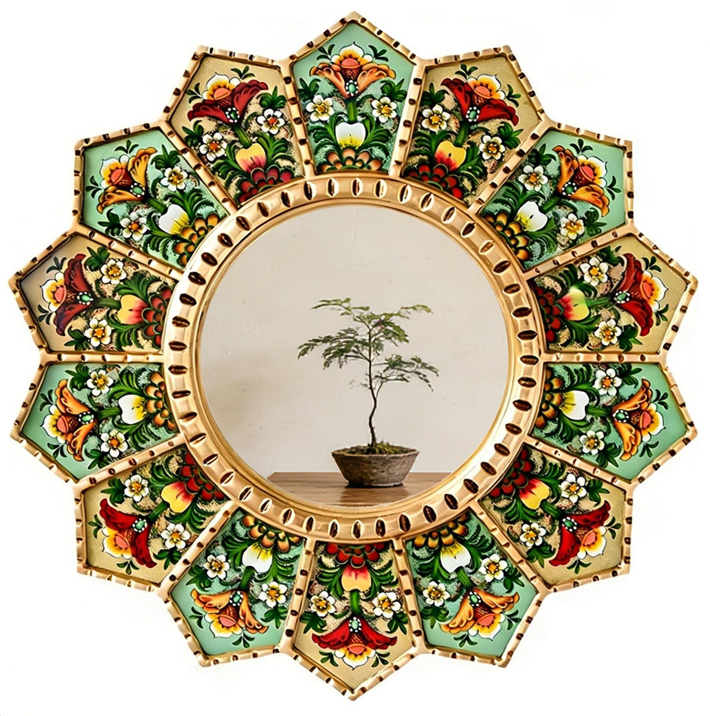 WTVLAX 15.7" Sunburst Mirror - Boho Wall Mirror with Moroccan Decor Style, Large Circular Wood & Acrylic, Decorative for Living Room, Gallery Wall