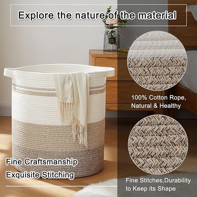 OIAHOMY 120L Laundry Baskets Hamper with Handles, Decorative Basket for Living room, Woven Storage Basket for Toys Bin,Pillows, Blankets, Clothes-20x22.5in-Gradient Yellow