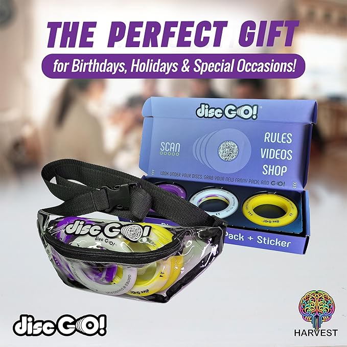 DiscGO! Game 9 Soft Silicone Discs, Play Indoor/Outdoor for Fun, Gift, Family, Camping, Parties, Tailgating, Team Building, Classroom, Portable Travel Games for Kids & Adults (Yellow, White & Purple)